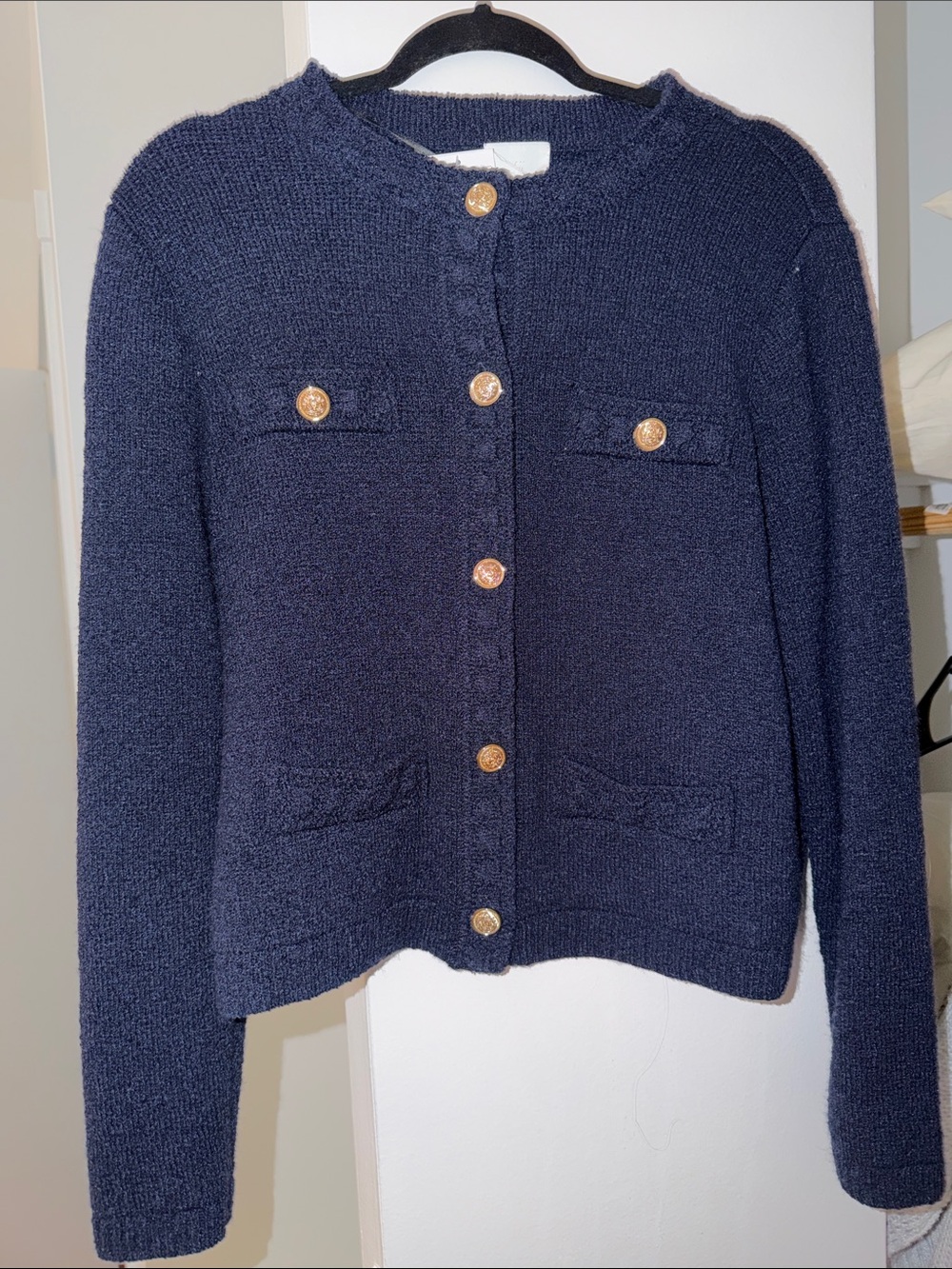 H&M Navy Knit Button-Front Cardigan with Gold Buttons